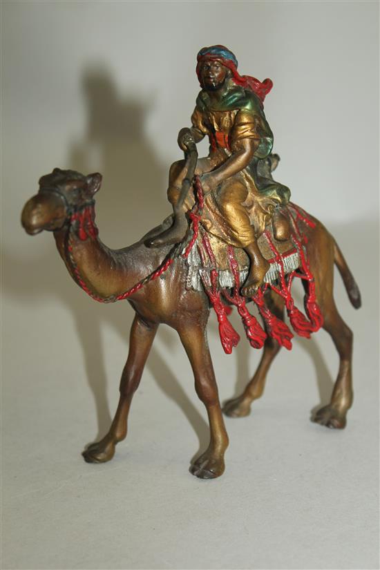 An Austrian cold painted bronze figure of an Arab fighter riding a camel, 5.5in.